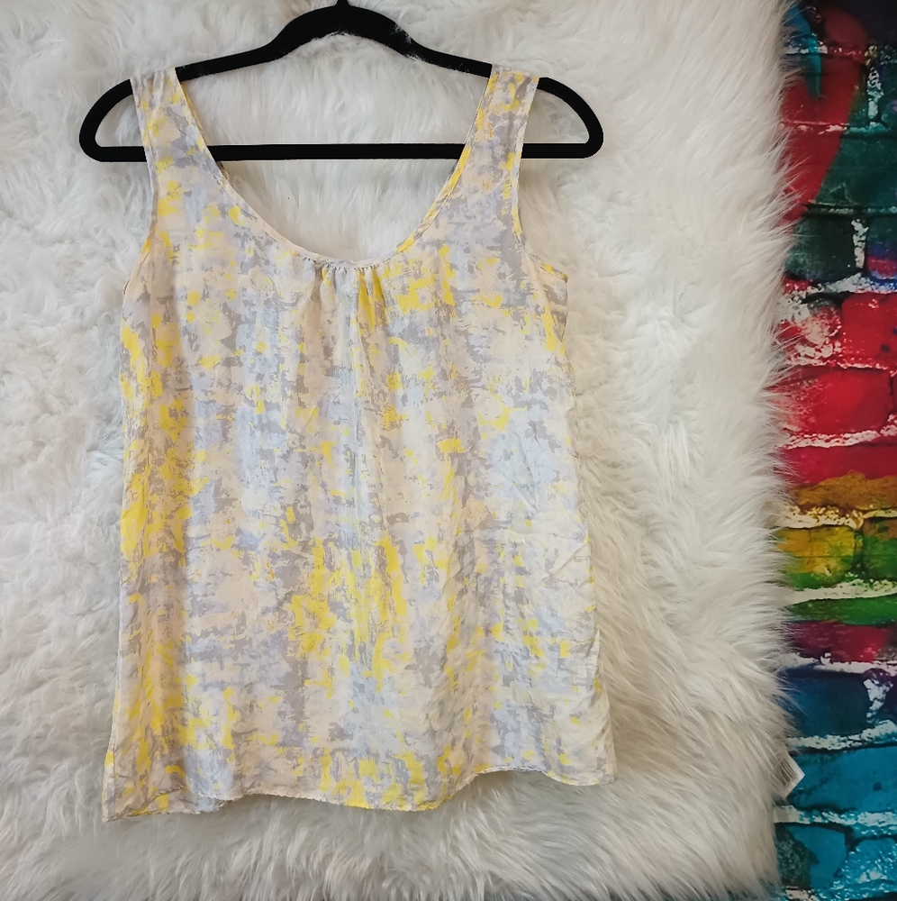 Cabi Yellow and Gray Sleeveless 100% Silk Tank Top Size XS - Picture 2 of 11